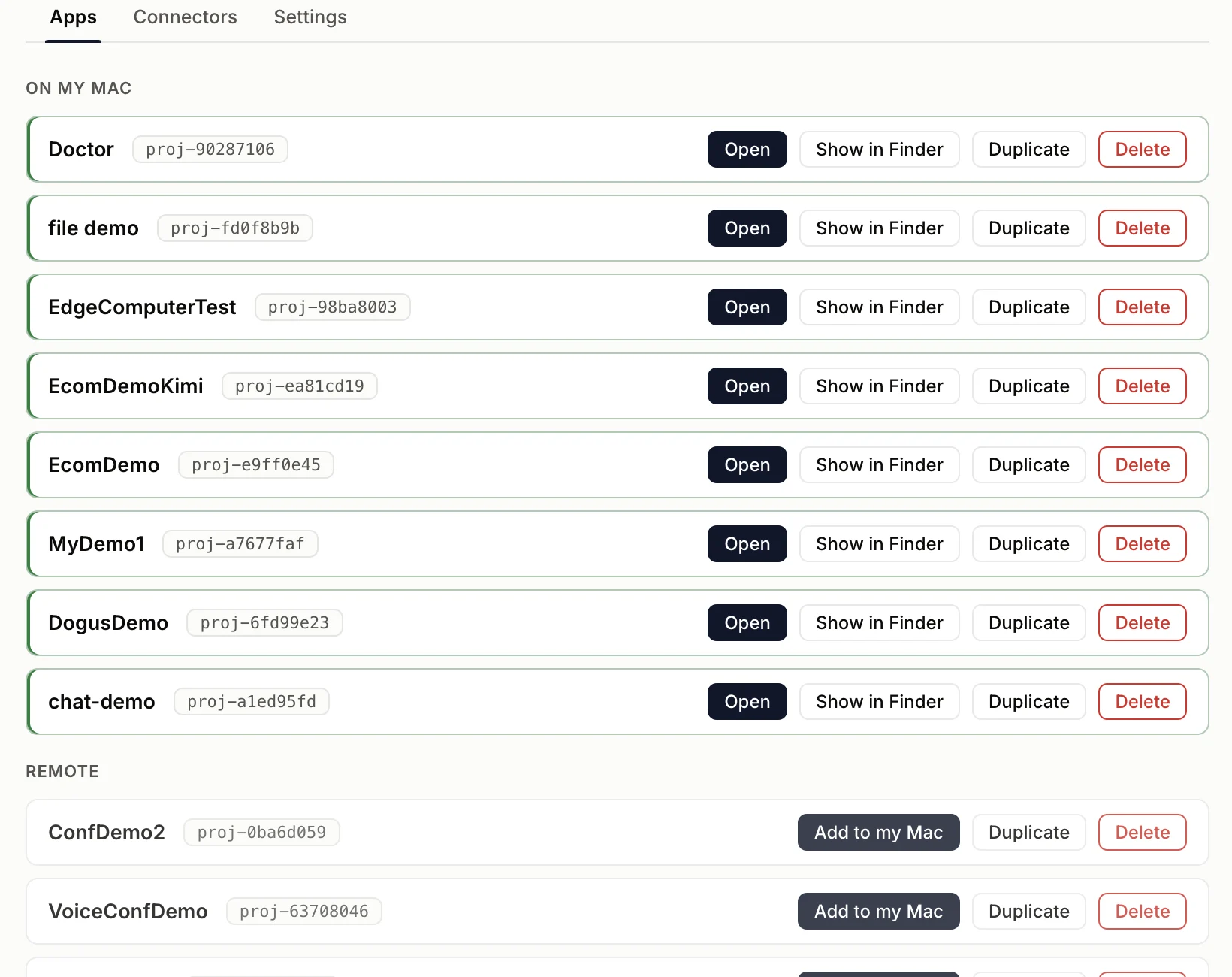 Spikefrost desktop app showing local and cloud apps